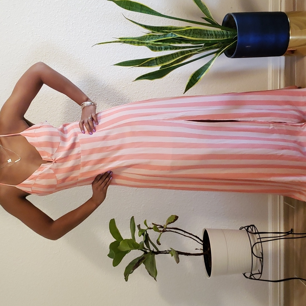 Buddy Love, NWT, pink stripe plunge maxi dress with shoulder tie, Large